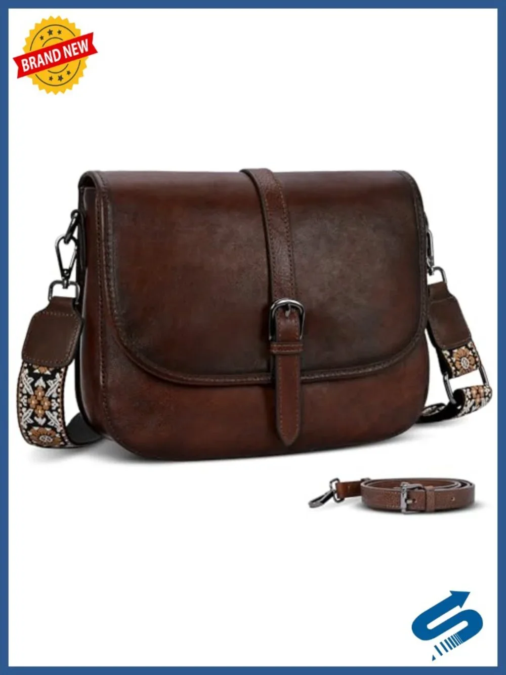 Genuine Leather Crossbody Bag Satchel Purse with Two Straps